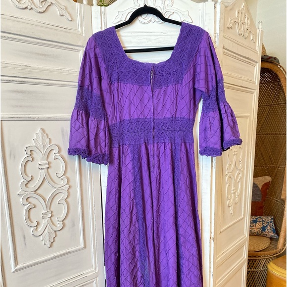 Vintage Purple Fairy Dress Pintuck Crochet Lace Mexican Wedding Maxi Size 8 M - Picture 6 of 12